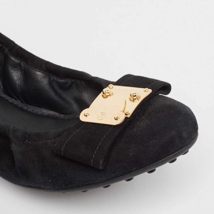 Pre Owned Louis Vuitton Black Suede Bow Scrunch Ballet Flats Size 39.5