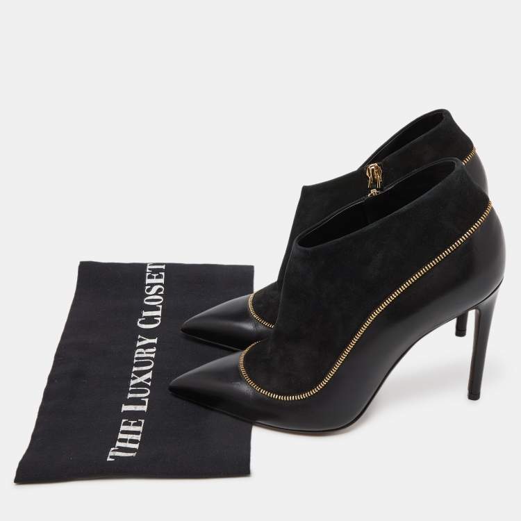 Pre Owned Louis Vuitton Black Suede and Leather Zip Detail Ankle Booties Size 38.5