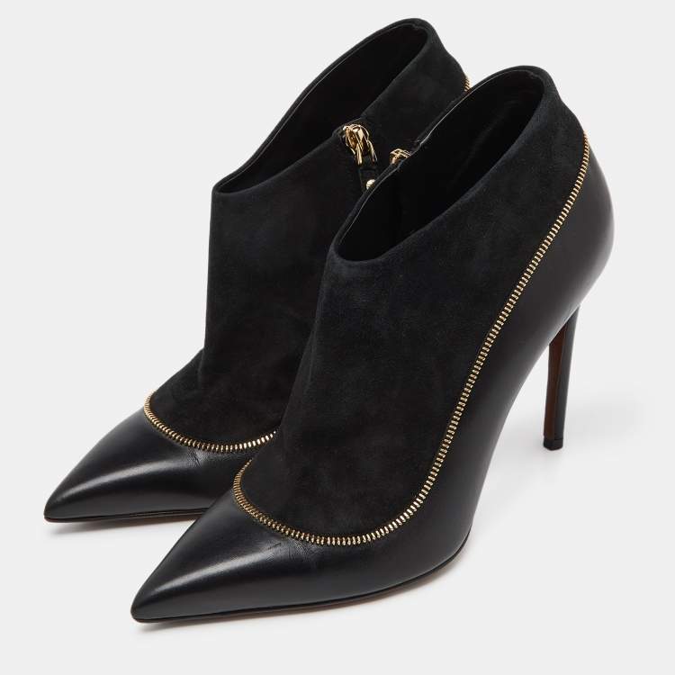 Pre Owned Louis Vuitton Black Suede and Leather Zip Detail Ankle Booties Size 38.5