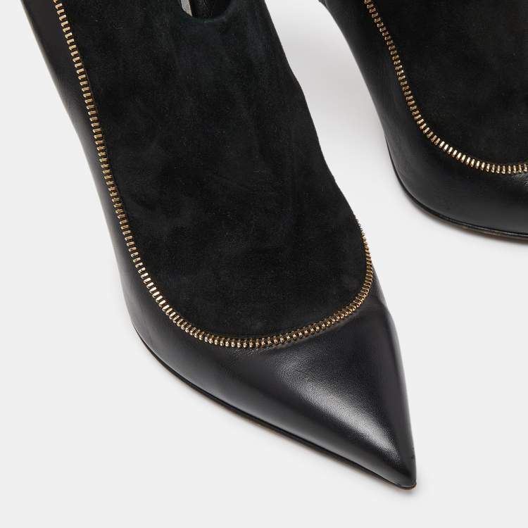 Pre Owned Louis Vuitton Black Suede and Leather Zip Detail Ankle Booties Size 38.5