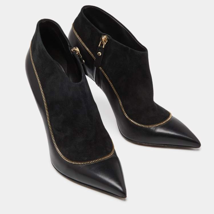 Pre Owned Louis Vuitton Black Suede and Leather Zip Detail Ankle Booties Size 38.5