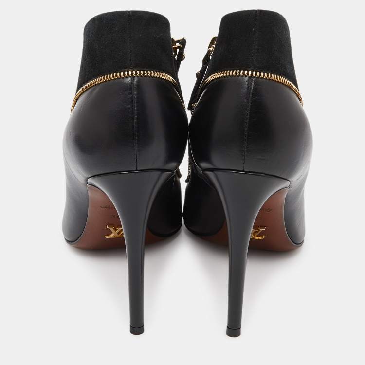 Pre Owned Louis Vuitton Black Suede and Leather Zip Detail Ankle Booties Size 38.5