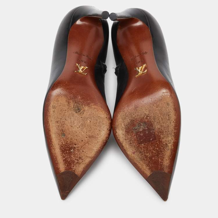 Pre Owned Louis Vuitton Black Suede and Leather Zip Detail Ankle Booties Size 38.5