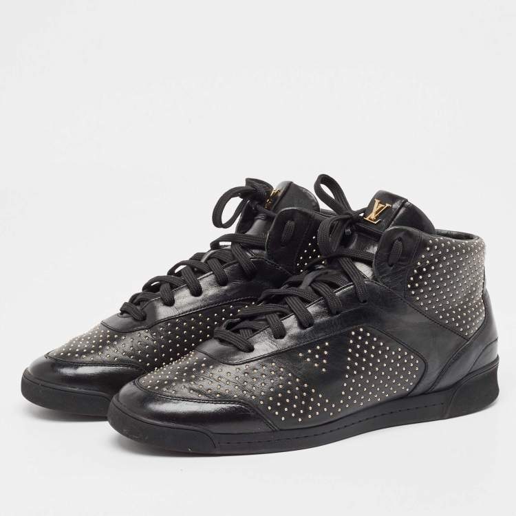 Pre Owned Louis Vuitton Black Leather Studded High Top Sneakers Size 39