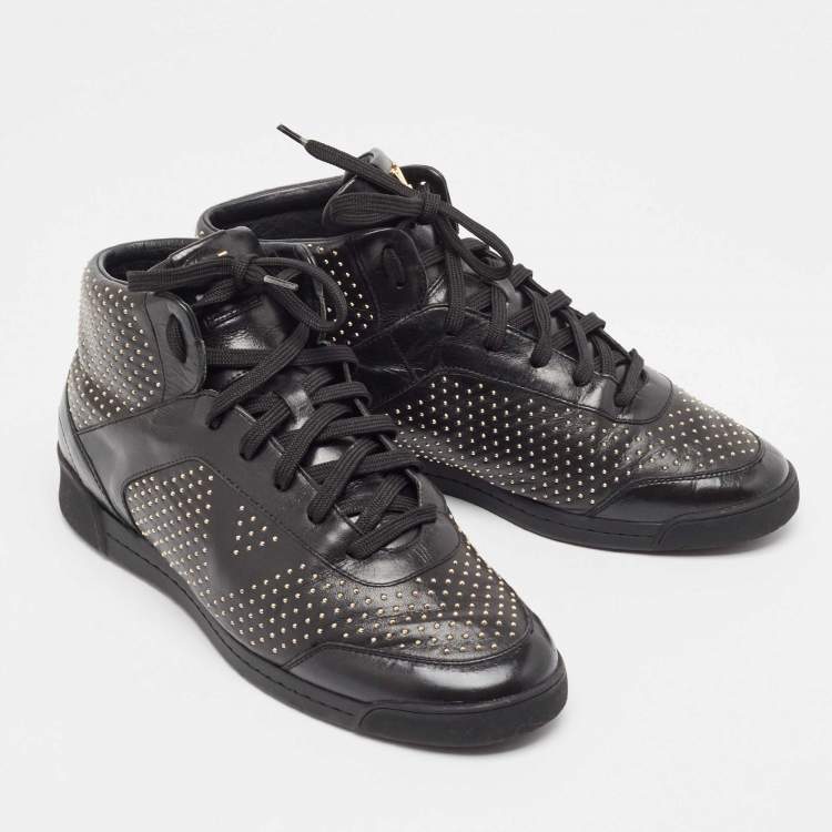 Pre Owned Louis Vuitton Black Leather Studded High Top Sneakers Size 39