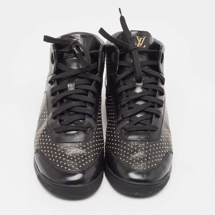 Pre Owned Louis Vuitton Black Leather Studded High Top Sneakers Size 39