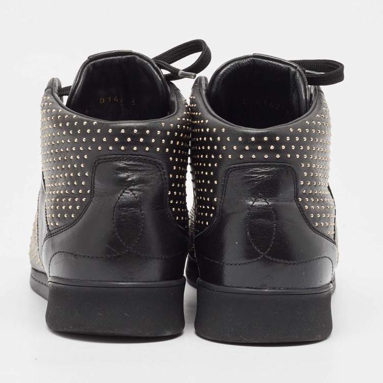 Pre Owned Louis Vuitton Black Leather Studded High Top Sneakers Size 39