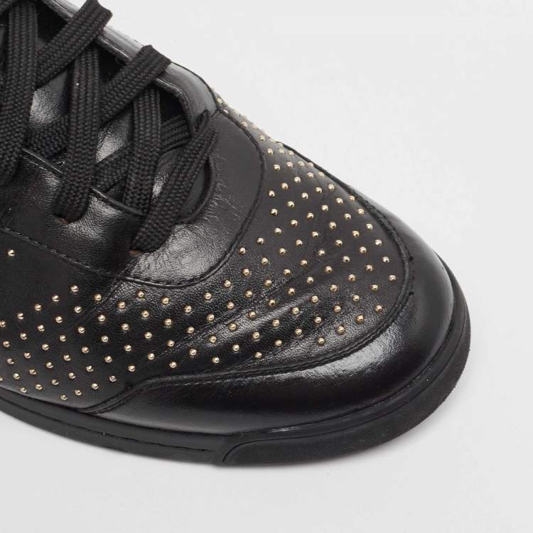 Pre Owned Louis Vuitton Black Leather Studded High Top Sneakers Size 39