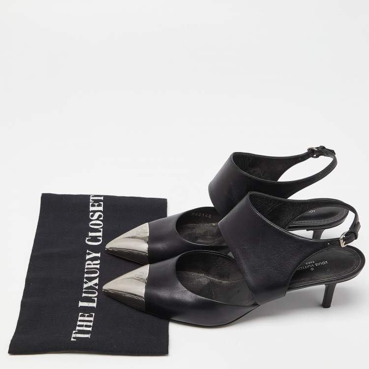 Pre Owned Louis Vuitton Black Leather Slingback Pumps Size 39