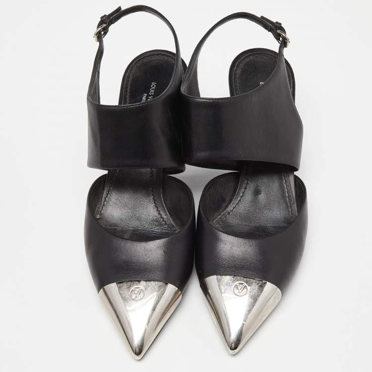 Pre Owned Louis Vuitton Black Leather Slingback Pumps Size 39
