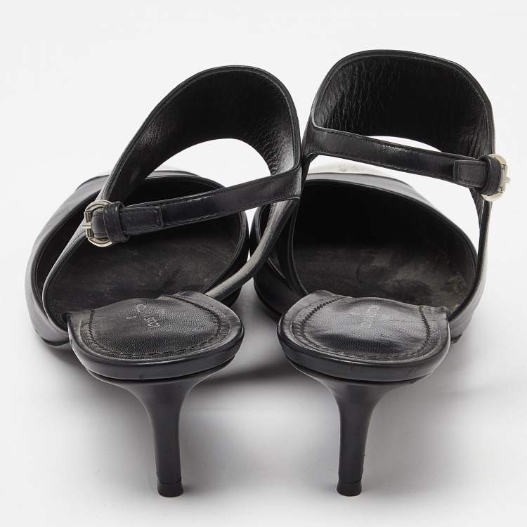 Pre Owned Louis Vuitton Black Leather Slingback Pumps Size 39