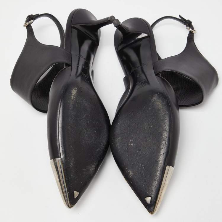 Pre Owned Louis Vuitton Black Leather Slingback Pumps Size 39