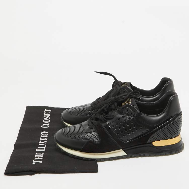 Pre Owned Louis Vuitton Black Perforated Leather and Suede Run Away Sneakers Size 39