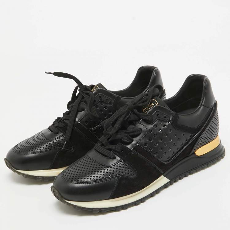 Pre Owned Louis Vuitton Black Perforated Leather and Suede Run Away Sneakers Size 39