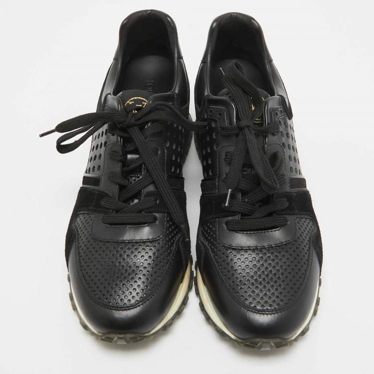 Pre Owned Louis Vuitton Black Perforated Leather and Suede Run Away Sneakers Size 39