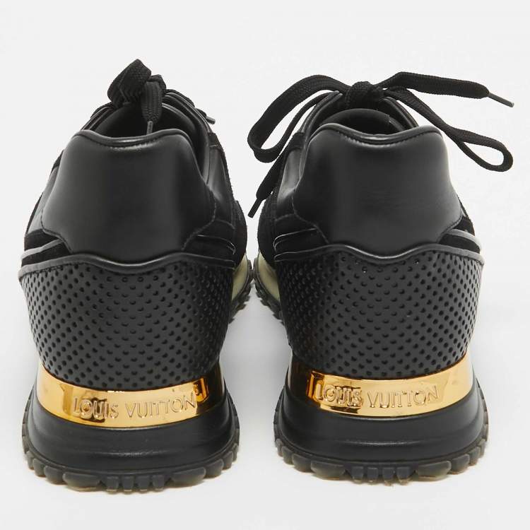 Pre Owned Louis Vuitton Black Perforated Leather and Suede Run Away Sneakers Size 39