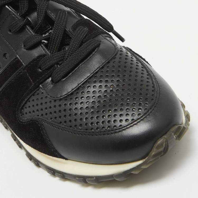 Pre Owned Louis Vuitton Black Perforated Leather and Suede Run Away Sneakers Size 39