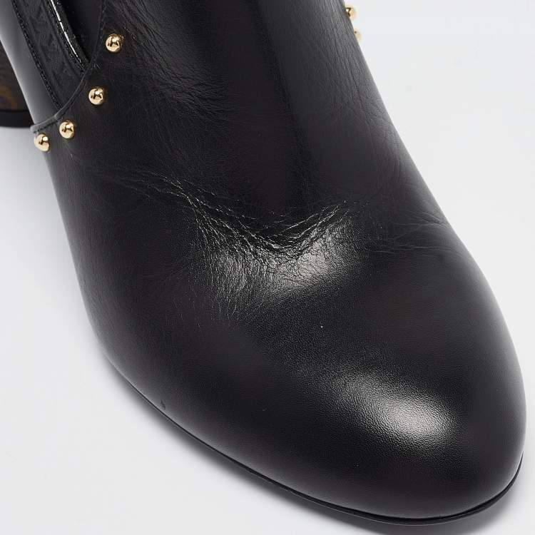 Pre Owned Louis Vuitton Black/Brown Leather and Monogram Canvas Studded Ankle Booties Size 37