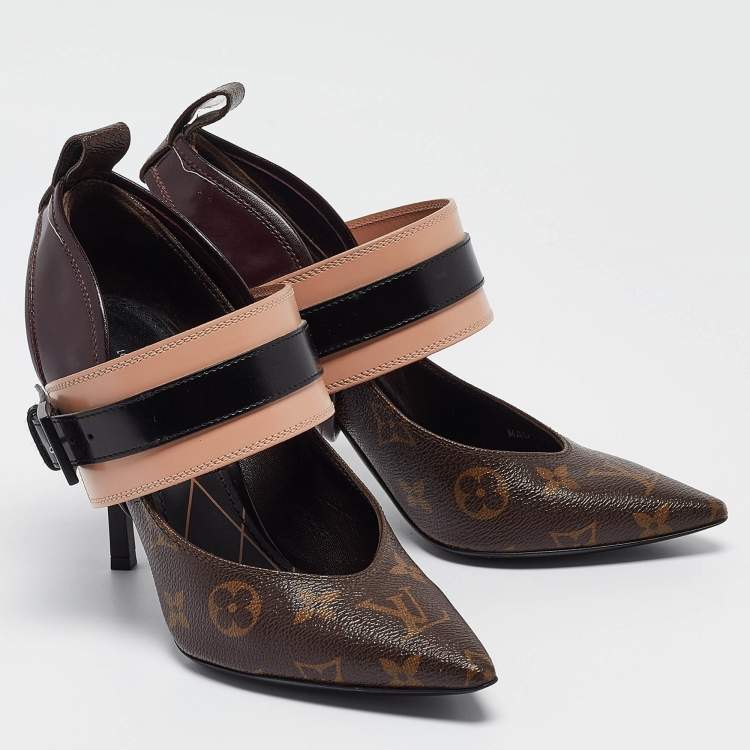 Pre Owned Louis Vuitton Multicolor Leather and Monogram Canvas Mary Jane Pumps Size 36