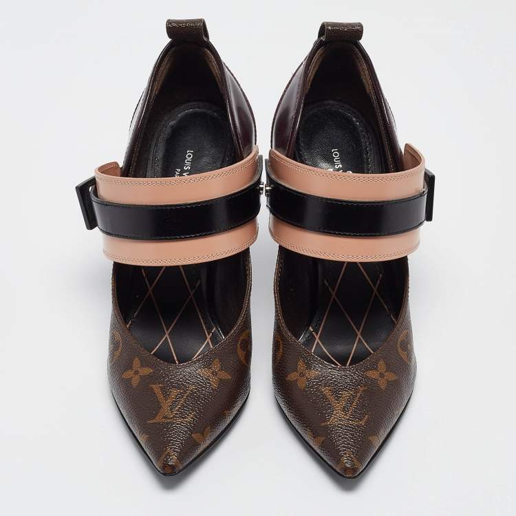 Pre Owned Louis Vuitton Multicolor Leather and Monogram Canvas Mary Jane Pumps Size 36