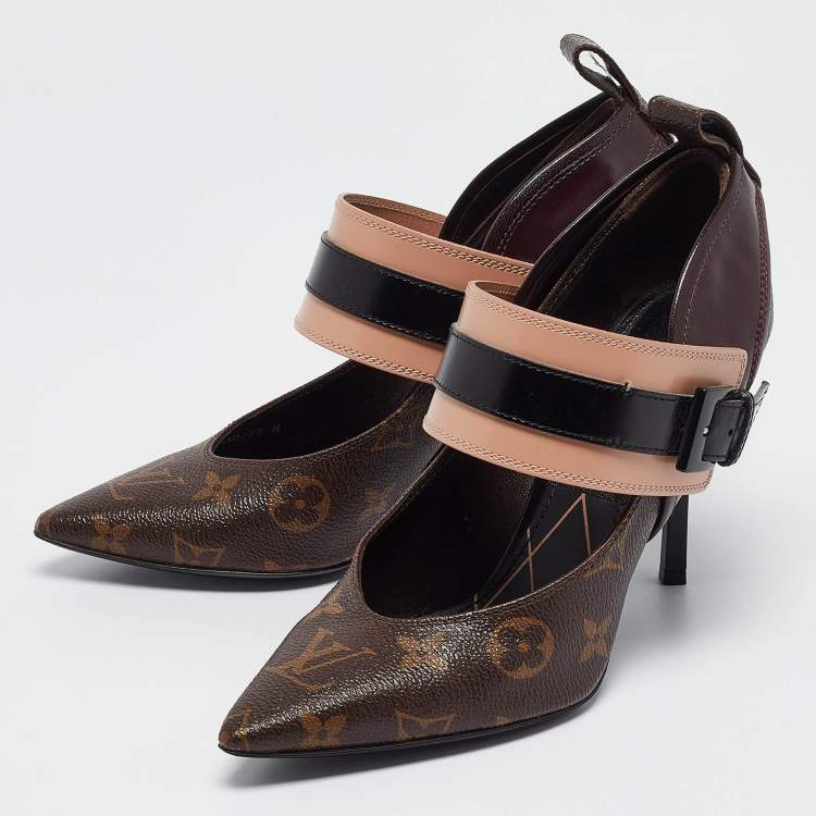 Pre Owned Louis Vuitton Multicolor Leather and Monogram Canvas Mary Jane Pumps Size 36