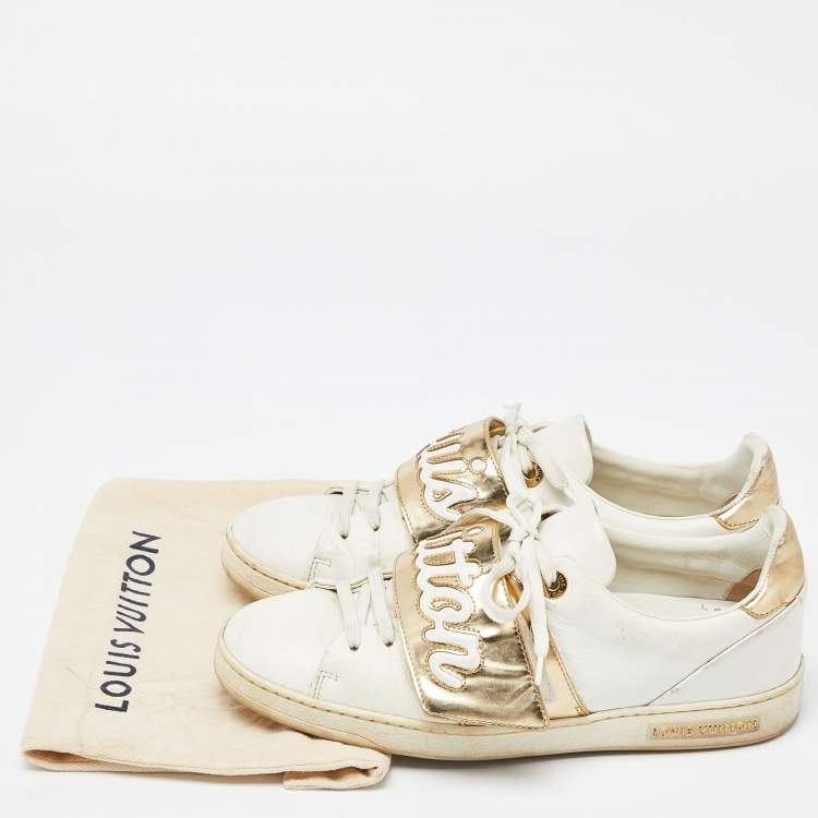 Pre Owned Louis Vuitton White/Gold Leather Frontrow Low Top Sneakers Size 38
