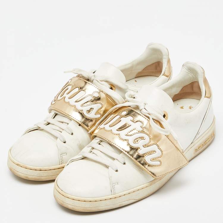 Pre Owned Louis Vuitton White/Gold Leather Frontrow Low Top Sneakers Size 38