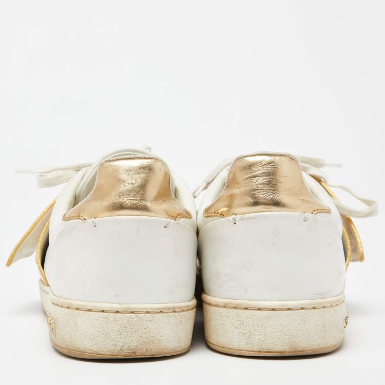 Pre Owned Louis Vuitton White/Gold Leather Frontrow Low Top Sneakers Size 38