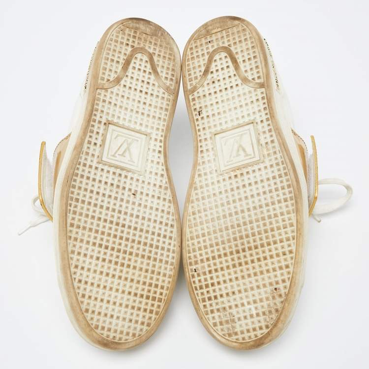 Pre Owned Louis Vuitton White/Gold Leather Frontrow Low Top Sneakers Size 38