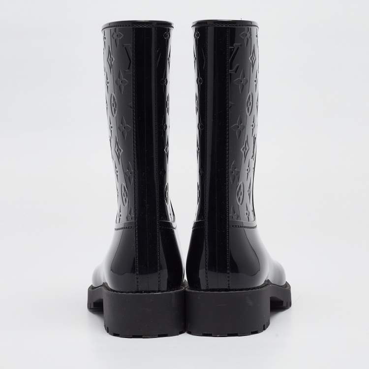 Pre Owned Louis Vuitton Black Monogram Rubber Mid Calf Boots Size 39