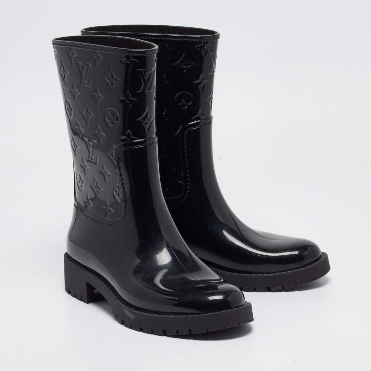 Pre Owned Louis Vuitton Black Monogram Rubber Mid Calf Boots Size 39