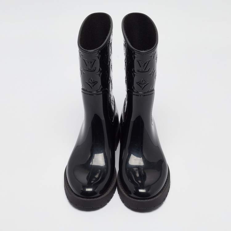 Pre Owned Louis Vuitton Black Monogram Rubber Mid Calf Boots Size 39