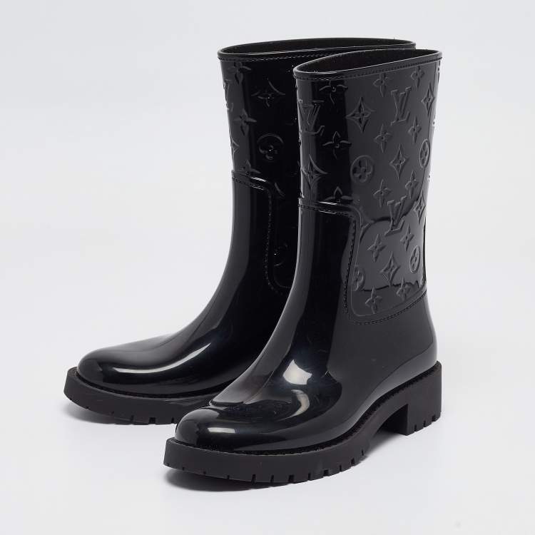 Pre Owned Louis Vuitton Black Monogram Rubber Mid Calf Boots Size 39