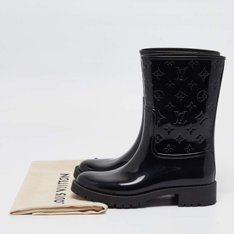Pre Owned Louis Vuitton Black Monogram Rubber Mid Calf Boots Size 39
