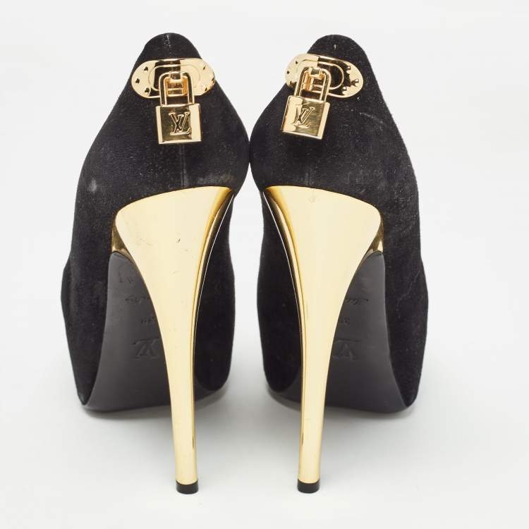 Pre Owned Louis Vuitton Black Suede Oh Really! Peep Toe Platform Pumps Size 39