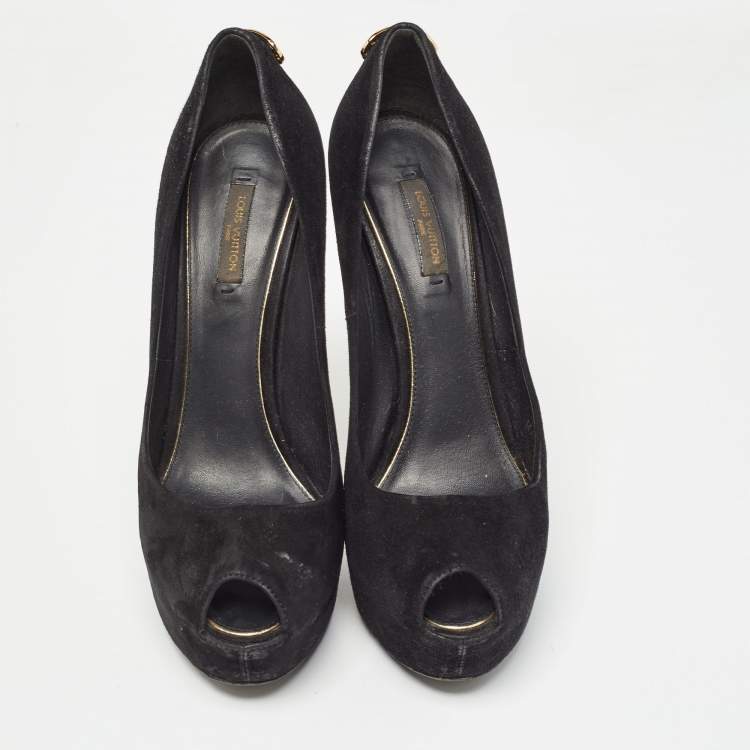Pre Owned Louis Vuitton Black Suede Oh Really! Peep Toe Platform Pumps Size 39