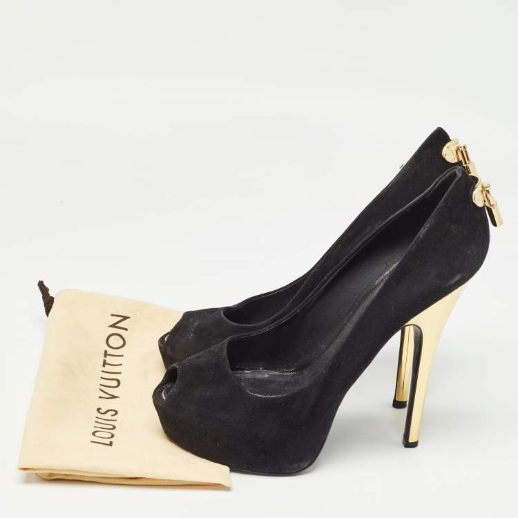 Pre Owned Louis Vuitton Black Suede Oh Really! Peep Toe Platform Pumps Size 39