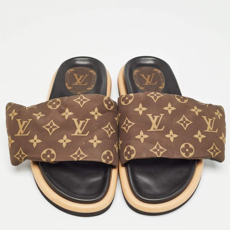 Pre Owned Louis Vuitton Brown Monogram Nylon Pool Pillow Comfort Flat Slides Size 40