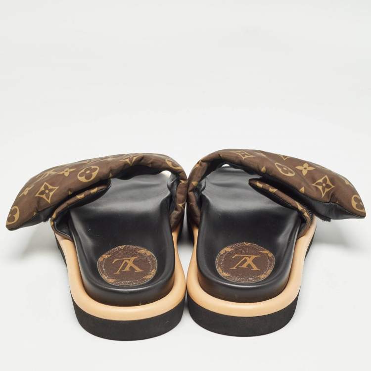 Pre Owned Louis Vuitton Brown Monogram Nylon Pool Pillow Comfort Flat Slides Size 40