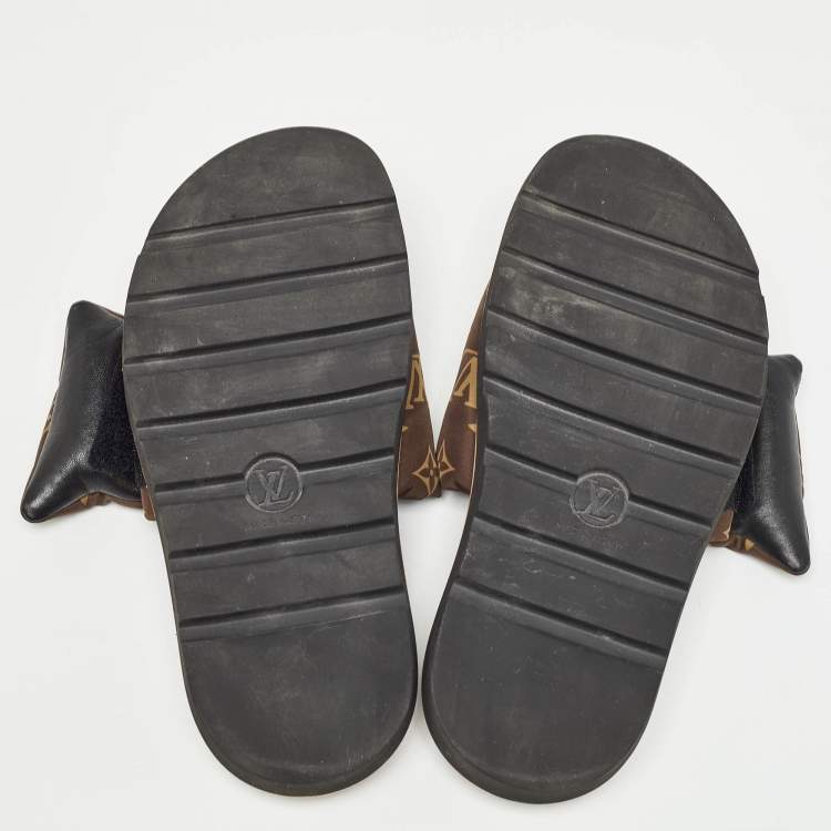 Pre Owned Louis Vuitton Brown Monogram Nylon Pool Pillow Comfort Flat Slides Size 40