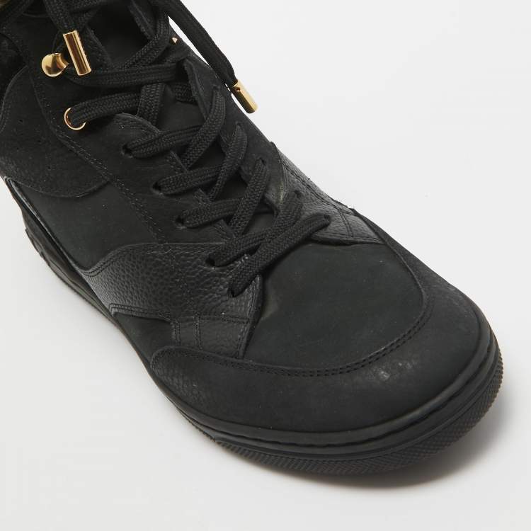 Pre Owned Louis Vuitton Black Nubuck Leather and Monogram Suede Millenium Wedge High Top Sneakers Size 40