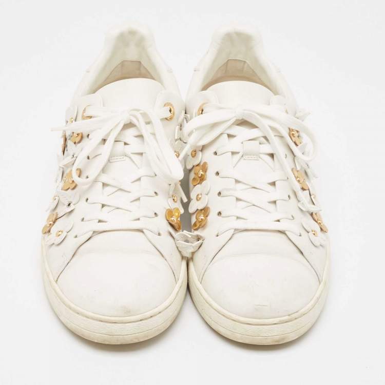 Pre Owned Louis Vuitton White Leather Embellished Frontrow Sneakers Size 41