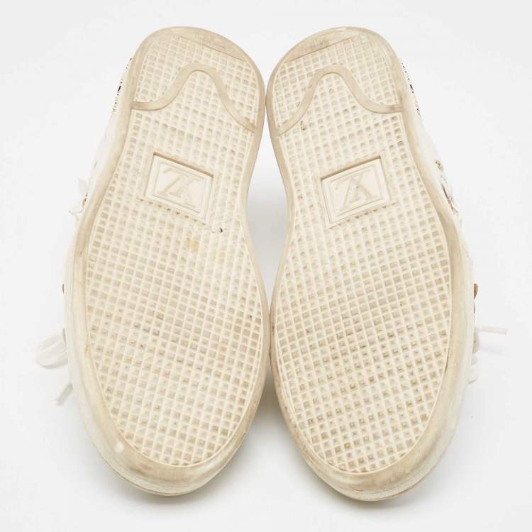 Pre Owned Louis Vuitton White Leather Embellished Frontrow Sneakers Size 41