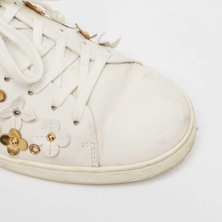 Pre Owned Louis Vuitton White Leather Embellished Frontrow Sneakers Size 41