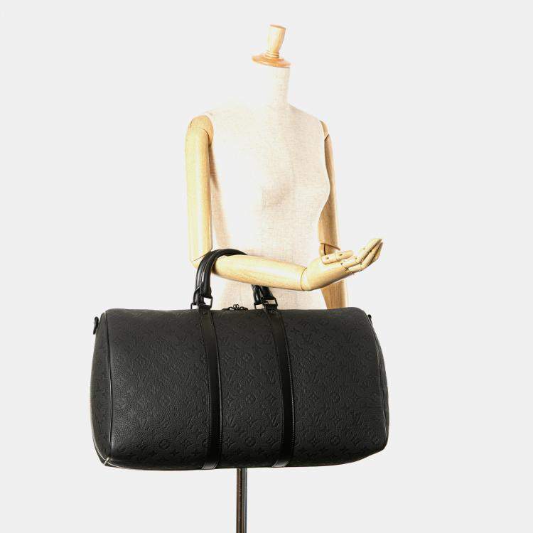 Pre Owned Louis Vuitton Black Monogram Taurillon Keepall Bandouliere 50