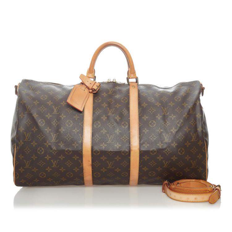 Pre Owned Louis Vuitton Brown Monogram Keepall Bandouliere 55