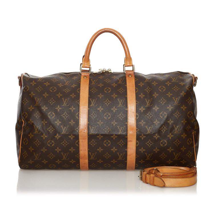 Pre Owned Louis Vuitton Brown Monogram Keepall Bandouliere 50