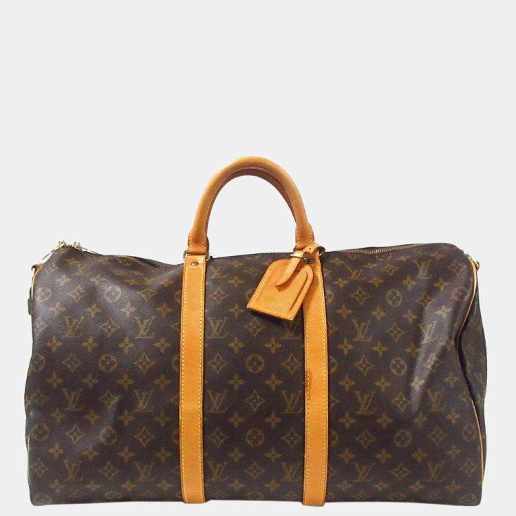 Pre Owned Louis Vuitton Brown Monogram Keepall Bandouliere 50