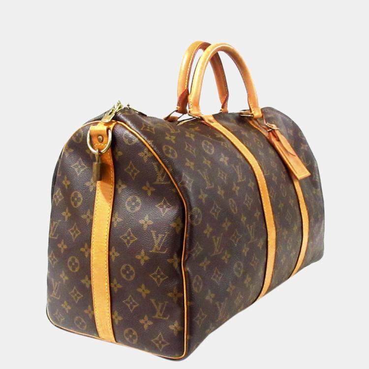 Pre Owned Louis Vuitton Brown Monogram Keepall Bandouliere 50