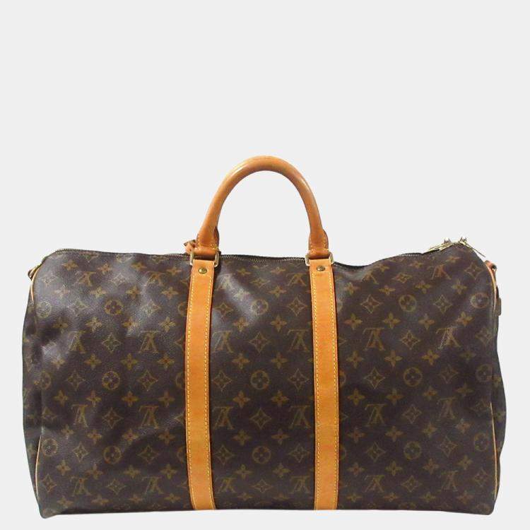 Pre Owned Louis Vuitton Brown Monogram Keepall Bandouliere 50